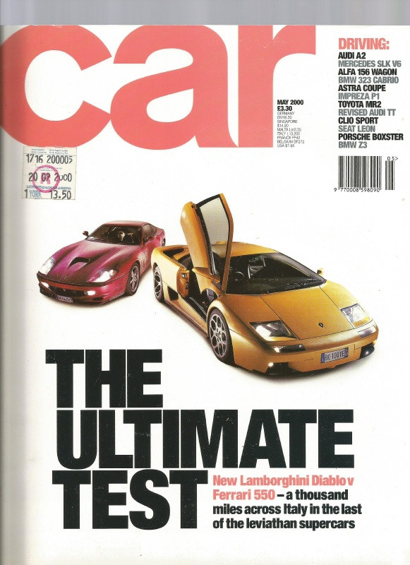 CAR MAGAZINE 2000 MAY - DIABLO v FERRARI 550, ASTRA, TT, IMPREZA